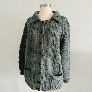Standun 100% Wool Chunky Knit Cardigan Sweater Made In Ireland